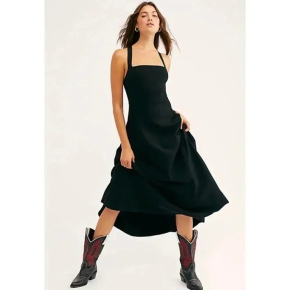 NWT Free People Dreamer Strappy Midi Dress Criss Cross Halter knit in Black - Picture 15 of 15